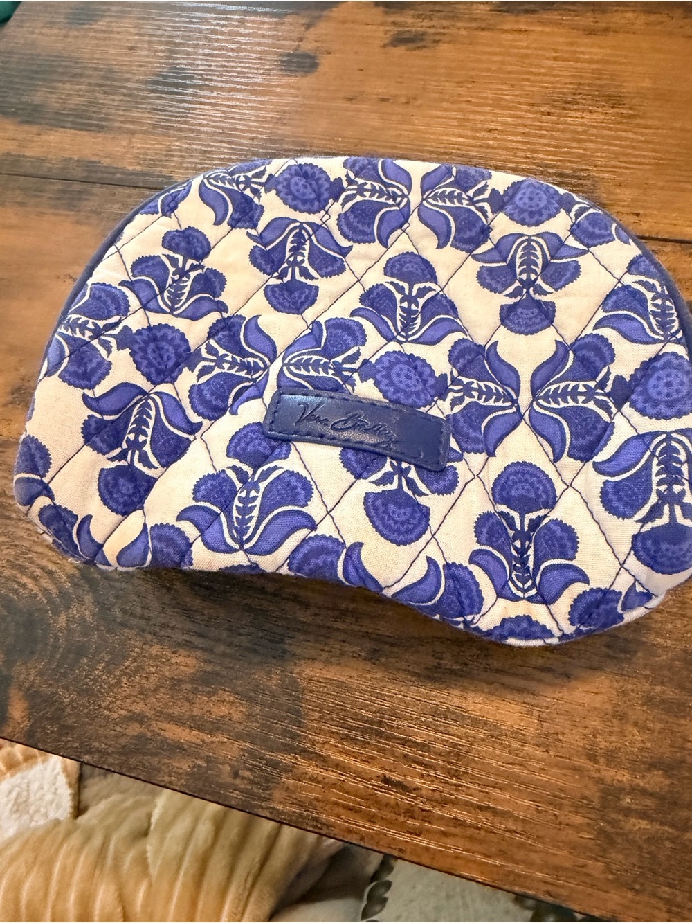 Vera Bradley Blue and Cream Quilted Floral Cosmetic Case